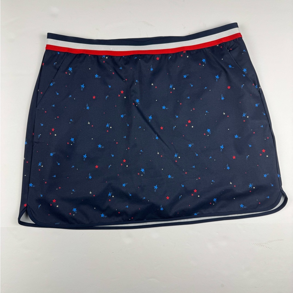 Navy Star-Print Athletic Skirt with Stripe Waistband